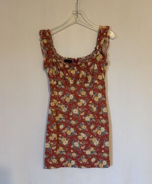 Ralph Lauren Mini Dress 2 Bodycon Floral Red Yellow Sleeveless Short Boho